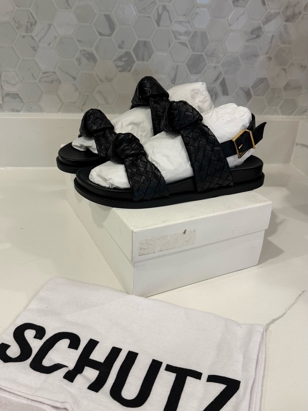 Schutz Black Leather Sandals